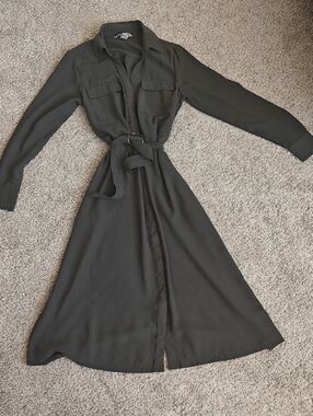 H&M Olive Green Long Sleeve Belted Shirt Dress